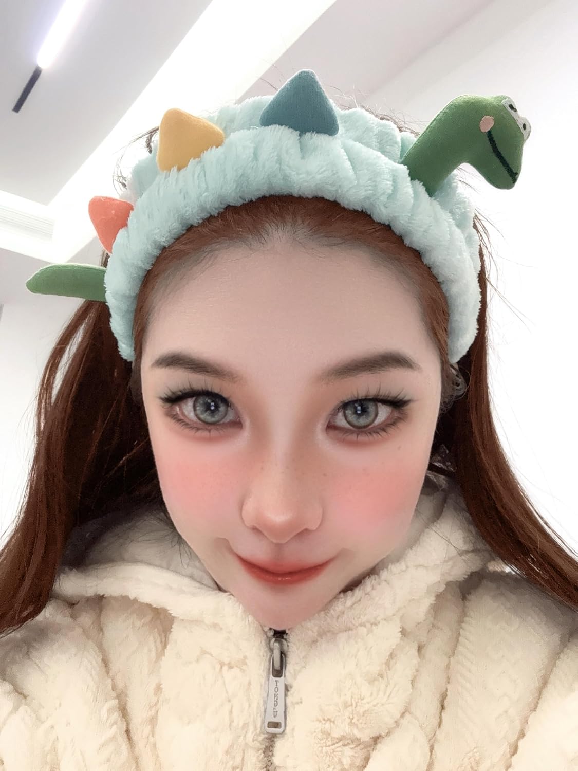 Funny Dinosaur Headband Cute Animal Cat Duck Frog Dinosaur Snail Kawaii Spa Headband Hair Accessories for Washing Face Shower Sports Beauty Skincare (Style 19)