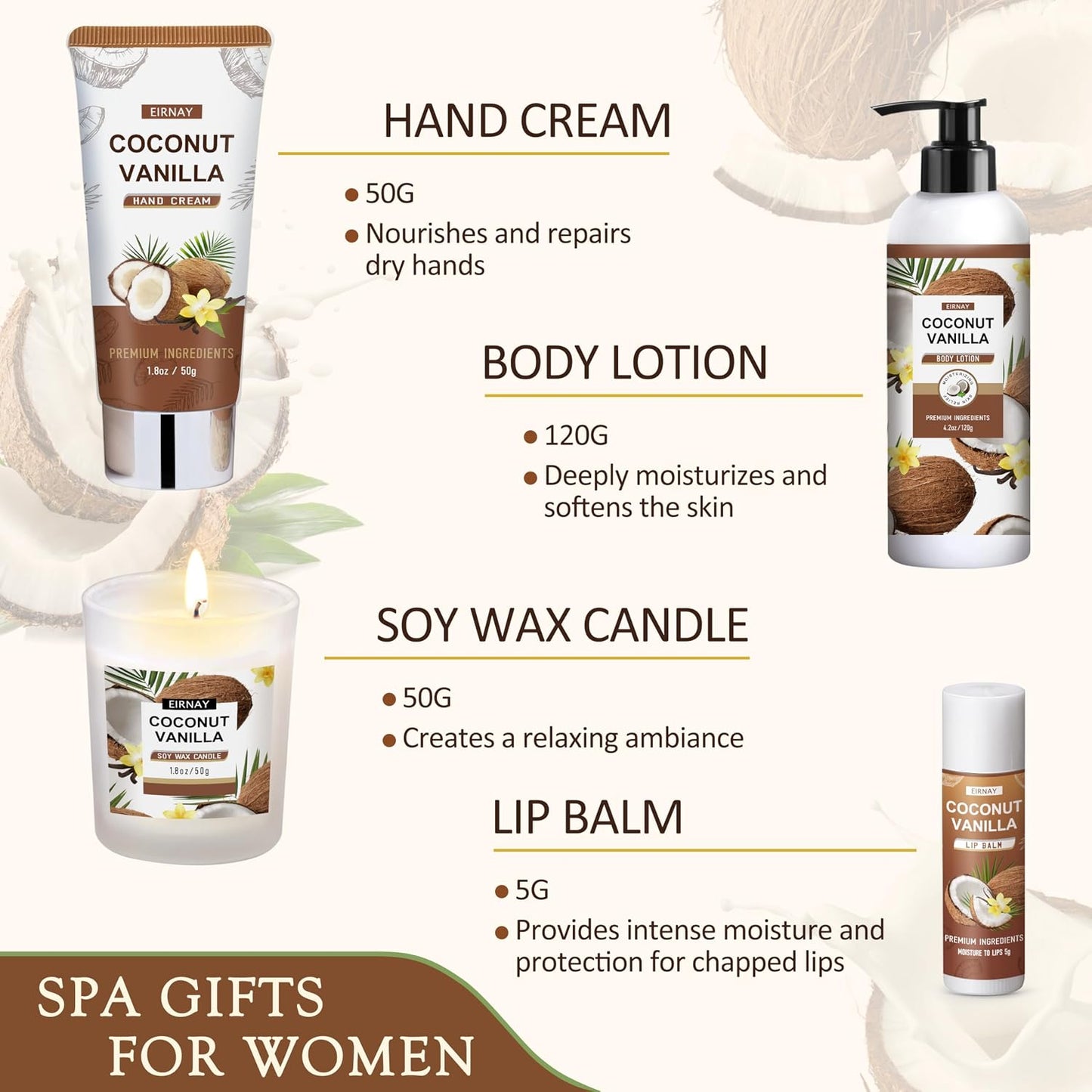 Gifts For Women - 16 PCS Birthday Gift Basket for Women Set of Coconut Vanilla Self Pampering Set, Includes Luxurious Home Spa Shower Gel Bubble Bath