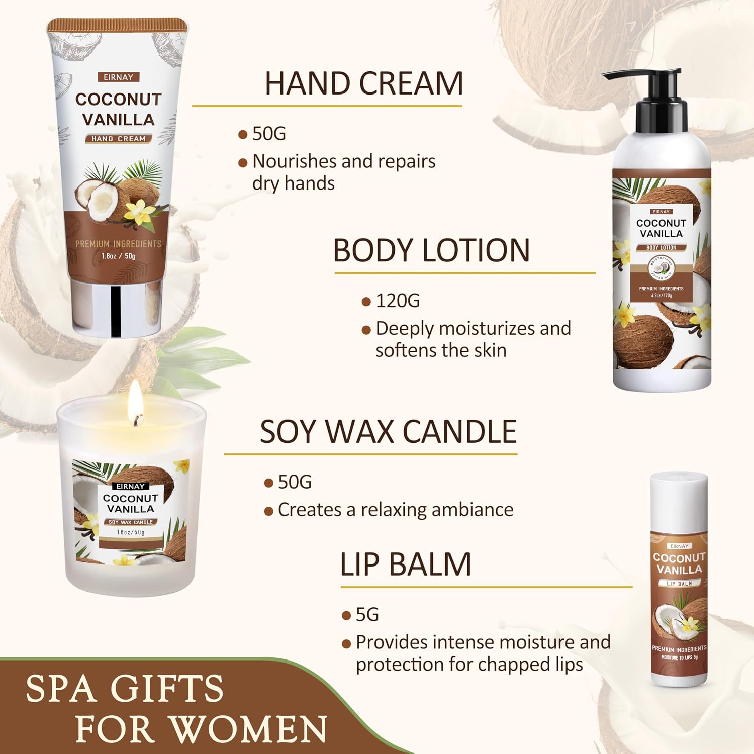 Gifts For Women - 16 PCS Birthday Gift Basket for Women Set of Coconut Vanilla Self Pampering Set, Includes Luxurious Home Spa Shower Gel Bubble Bath