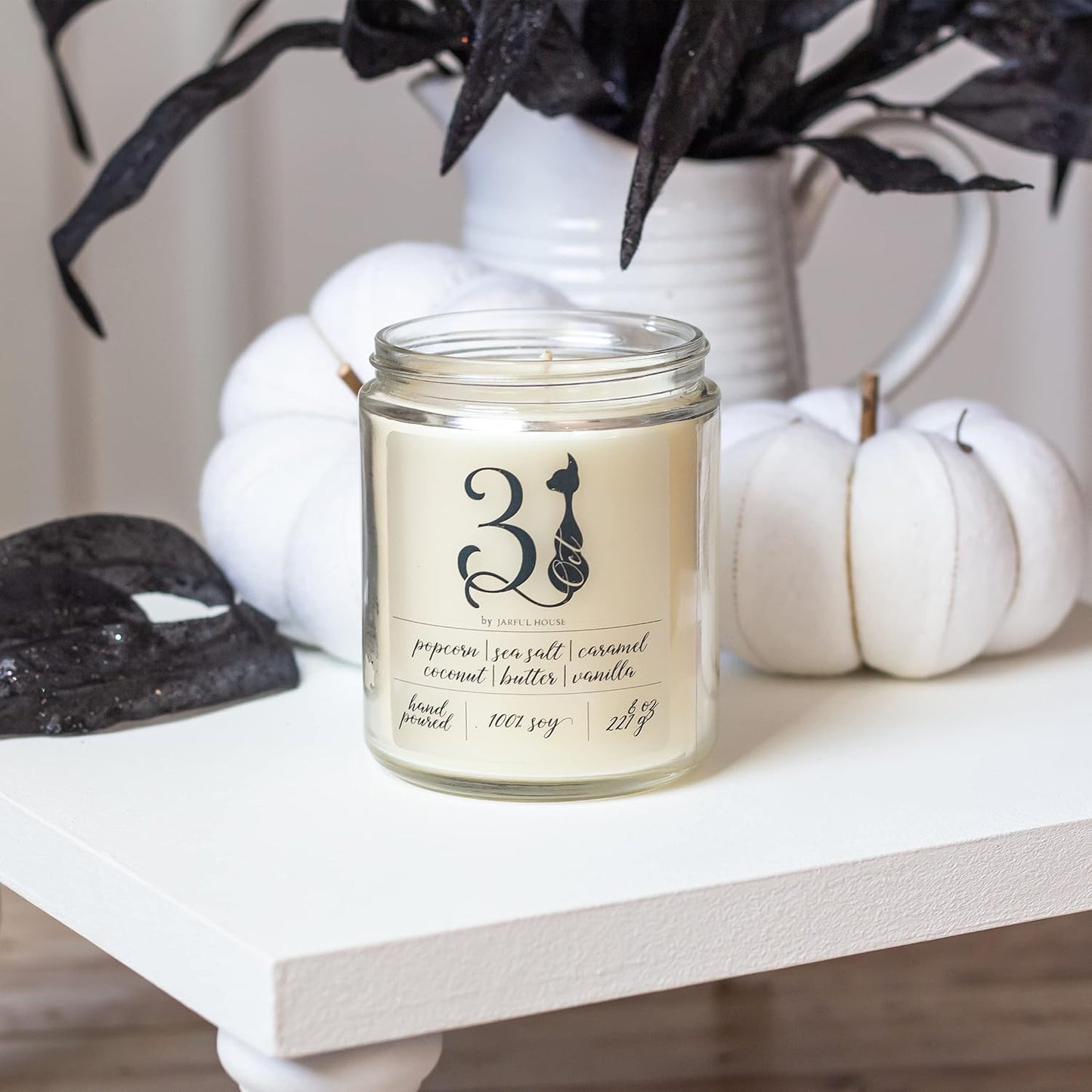 Halloween Candle October 31st | Strong Scented Soy Candle Caramel Popcorn Sea Salt Coconut | Fall Home Fragrance | Housewarming Gift