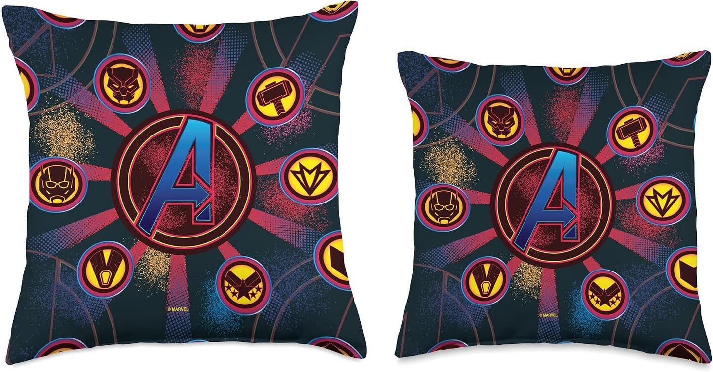 Marvel Avengers Super Hero Icons Neon Spray Paint Throw Pillow, 16x16, Multicolor