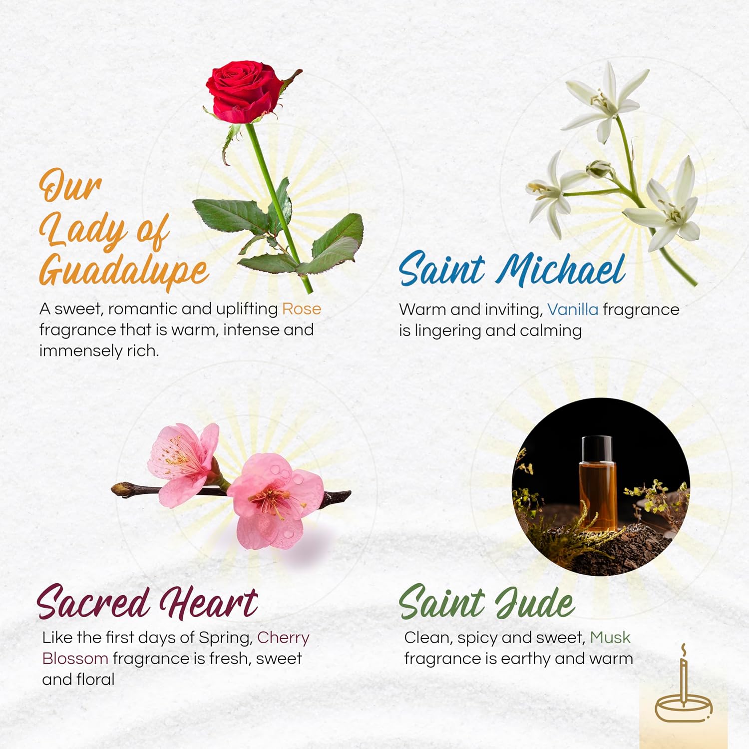 Gonesh Patron Saint Easter Collection - Incense Sticks Variety Pack - Non-Toxic 10” Slow Burn Aromatic Sticks - St. Jude, Our Lady of Guadalupe, St. Michael, Sacred Heart of Jesus - 30 Each