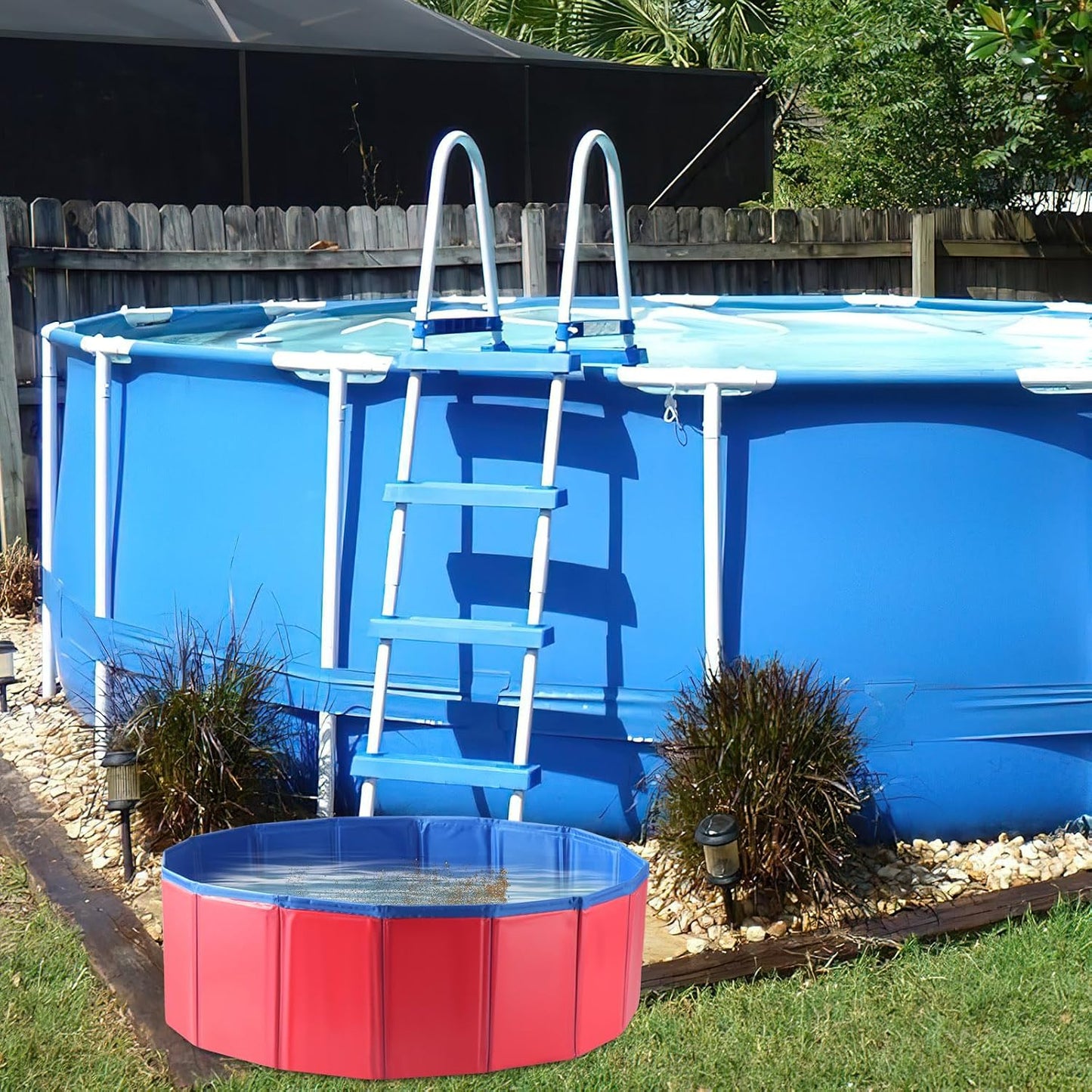 Portable Pool Foot Bath, Extra-Large 23.6" & Inflatable-Free, Collapsible Pool Foot Wash Tub, Foot Bath Basin for Pool Entry, Foot Bath for Above Ground Swimming Pool, Pool Clean Feet Accessory (Red)