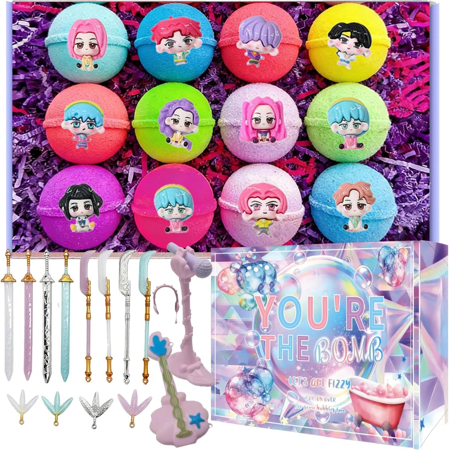 Bath Bomb with Surprise Inside, 12Pcs Bath Bombs with Mini Cosplay Pretend Playset, Organic Natural Essential Oils Fun Bubble, Ideal Easter Birthday Christmas Gifts