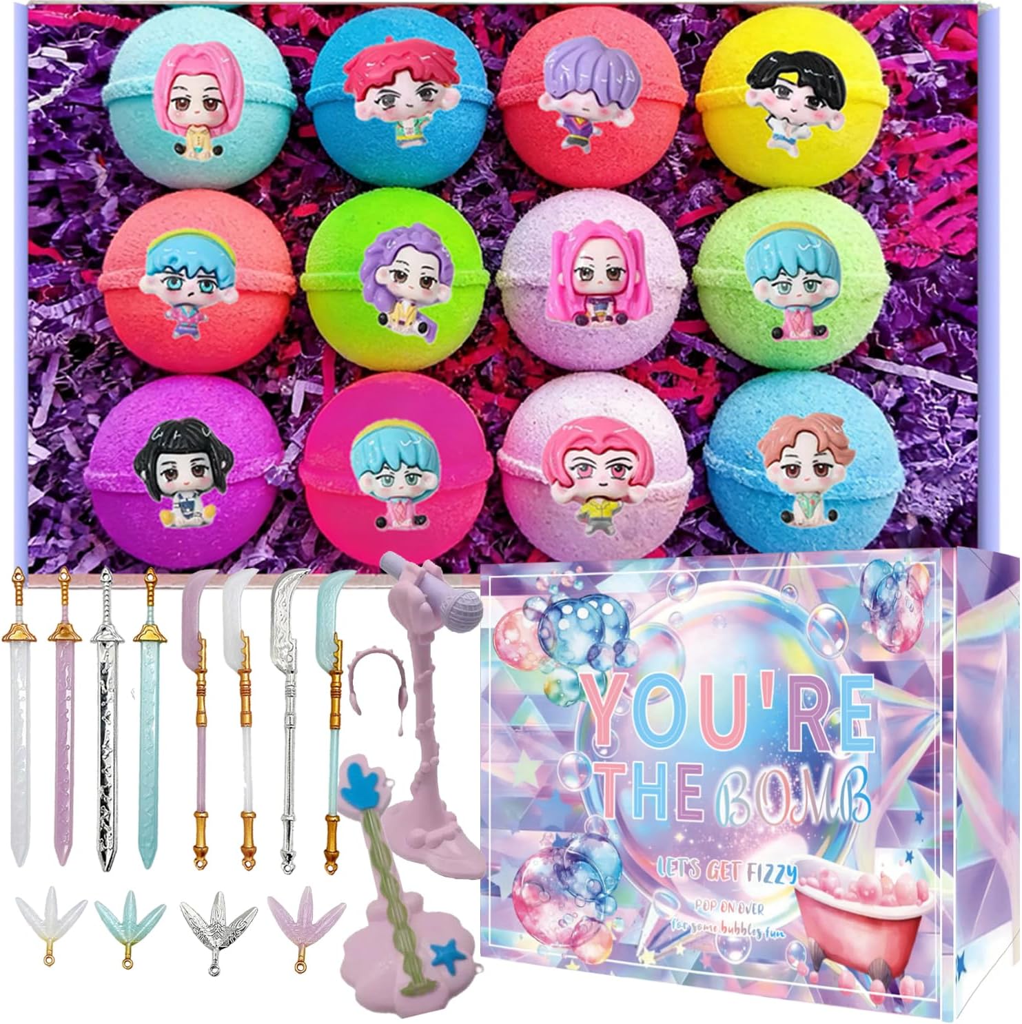 Bath Bomb with Surprise Inside, 12Pcs Bath Bombs with Mini Cosplay Pretend Playset, Organic Natural Essential Oils Fun Bubble, Ideal Easter Birthday Christmas Gifts