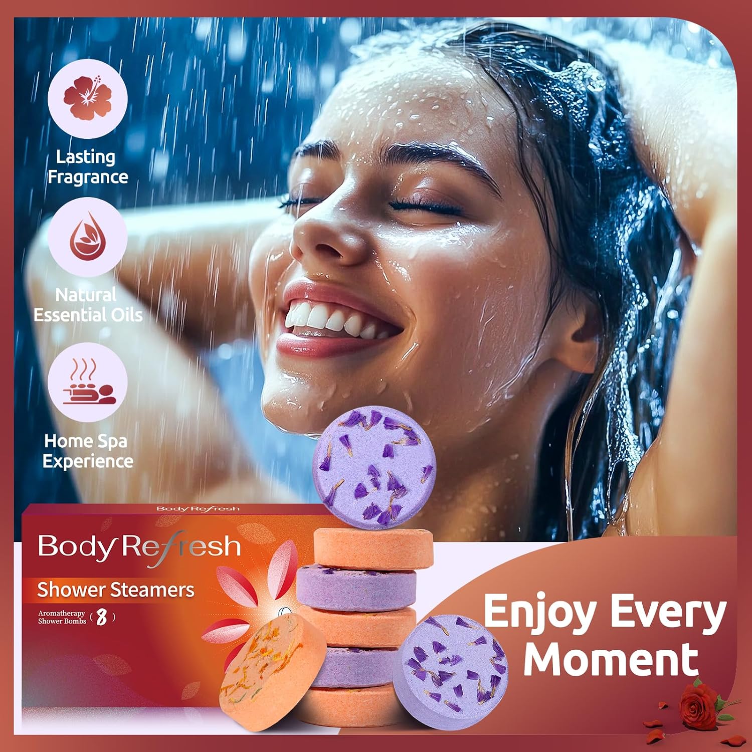 Shower Steamers Aromatherapy-8 Pack Shower Bombs with Essential Oils, Mothers Day Gifts for Mom Wife, Birthday Gifts for Women Self Care Relaxation Home SPA Teacher Appreciation Gift (Red)