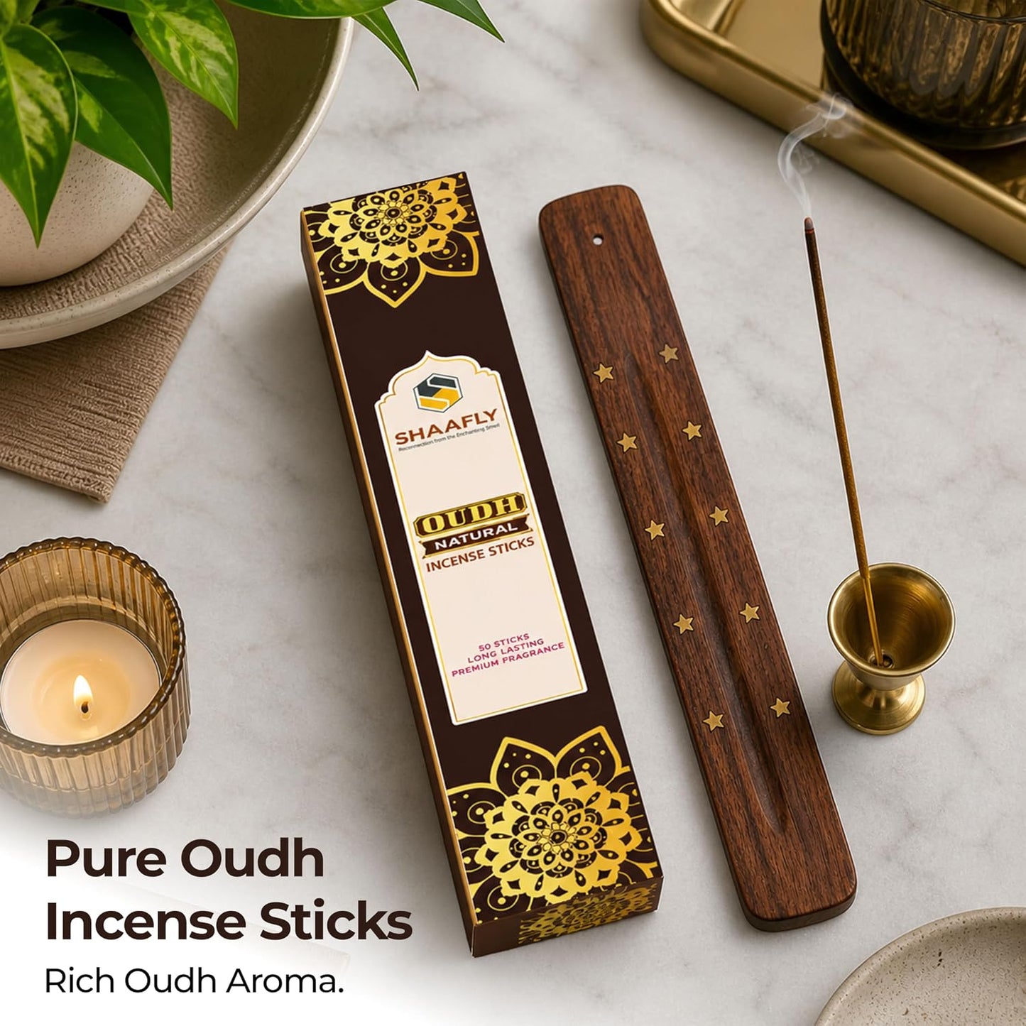 Premium Incense Sticks – Oudh (60 Sticks, 30 per Box) Natural Home Fragrance Agarbatti for Meditation, Relaxation, Prayer & Yoga (Divine Oudh)