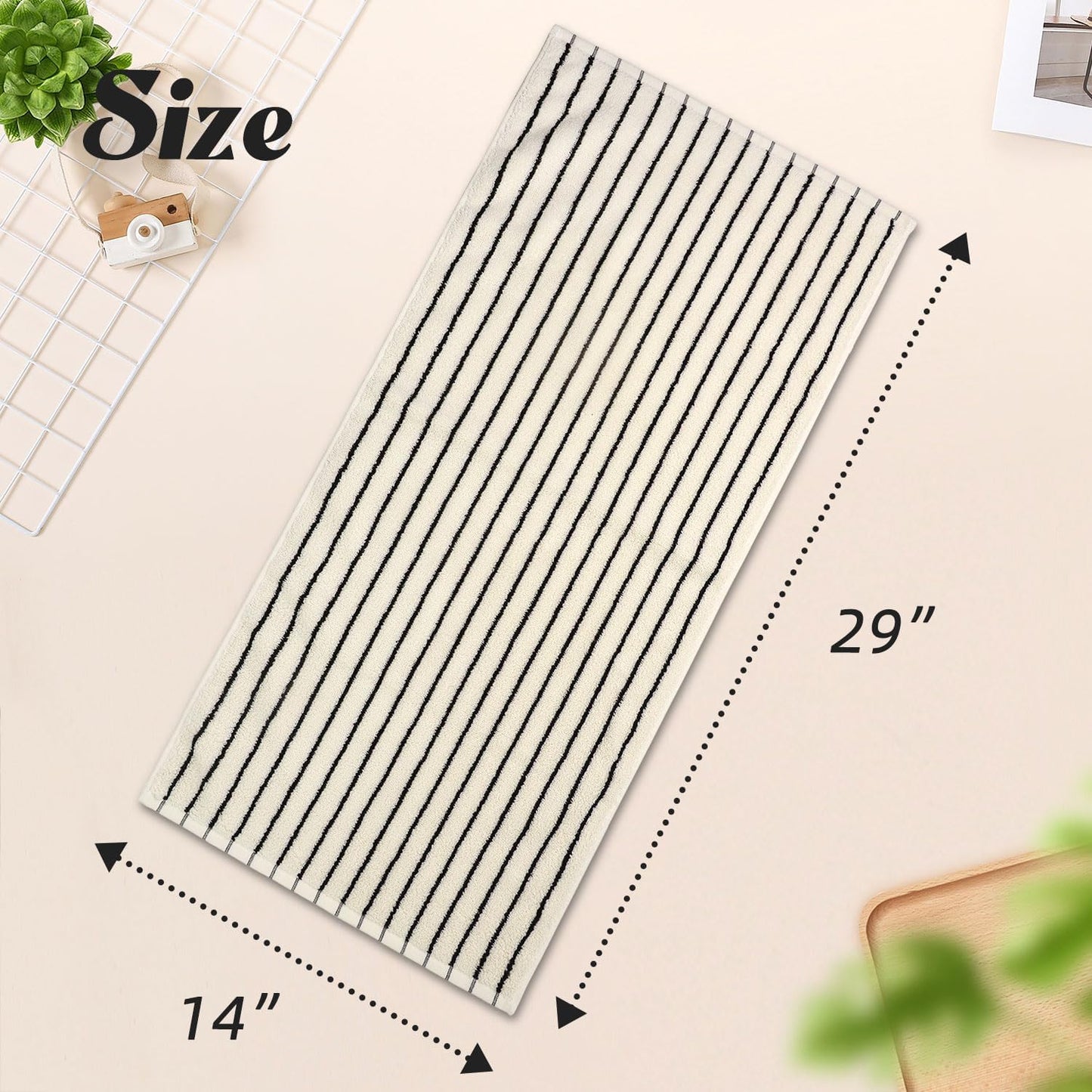 Jacquotha Hand Towels 4 Pack, Cotton Face Towels for Bathroom & Spa Days, Decorative Black Stripes for Kitchen Decor, 14” x 29”
