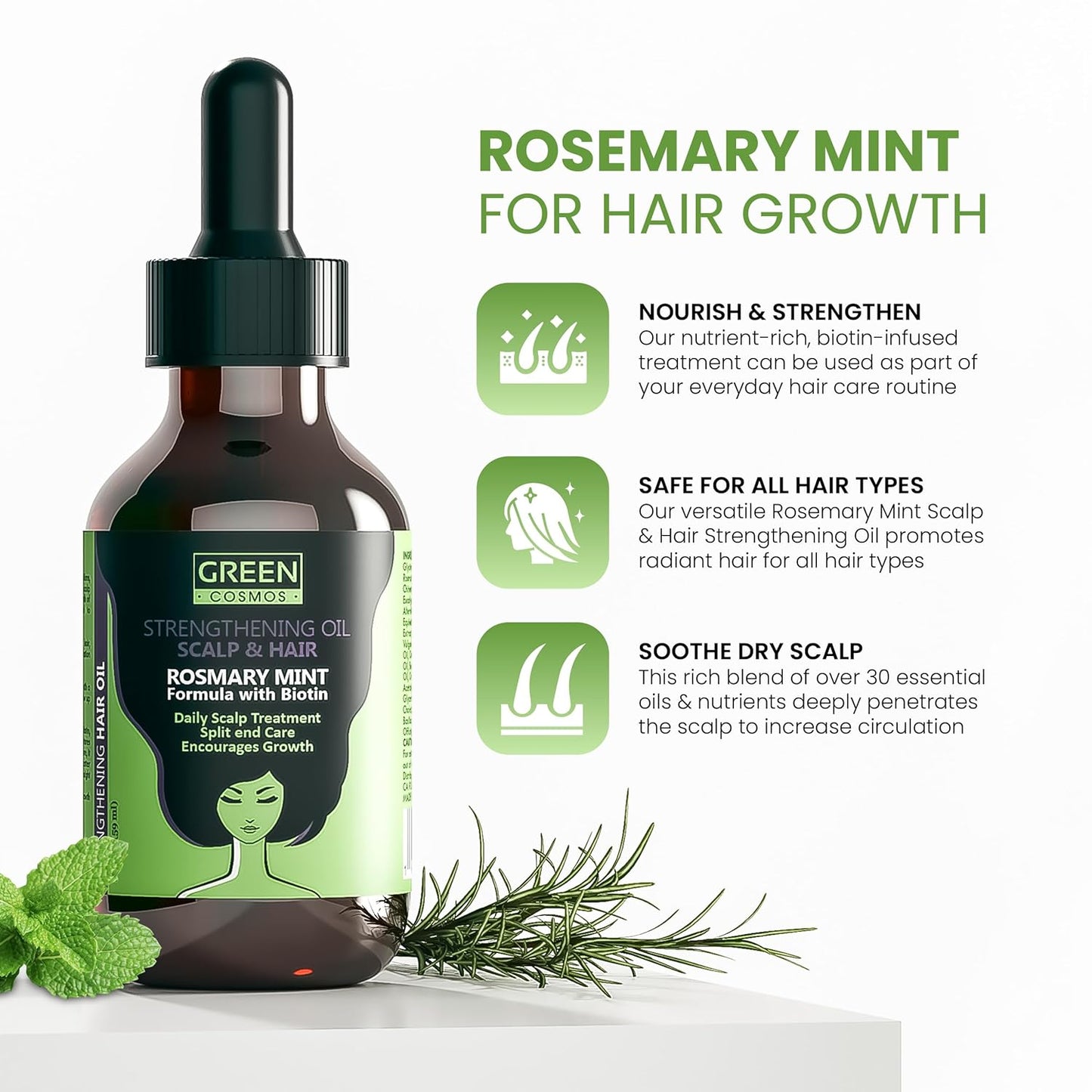 Rosemary Oil for Thinning Hair – Boosts Circulation, Relieves Itchy & Dry Scalp, Strengthens Hair & Eyebrow & Eyelash Health – Suitable for Men & Women, All Hair Types (60ml/2oz) (Pack of 1)
