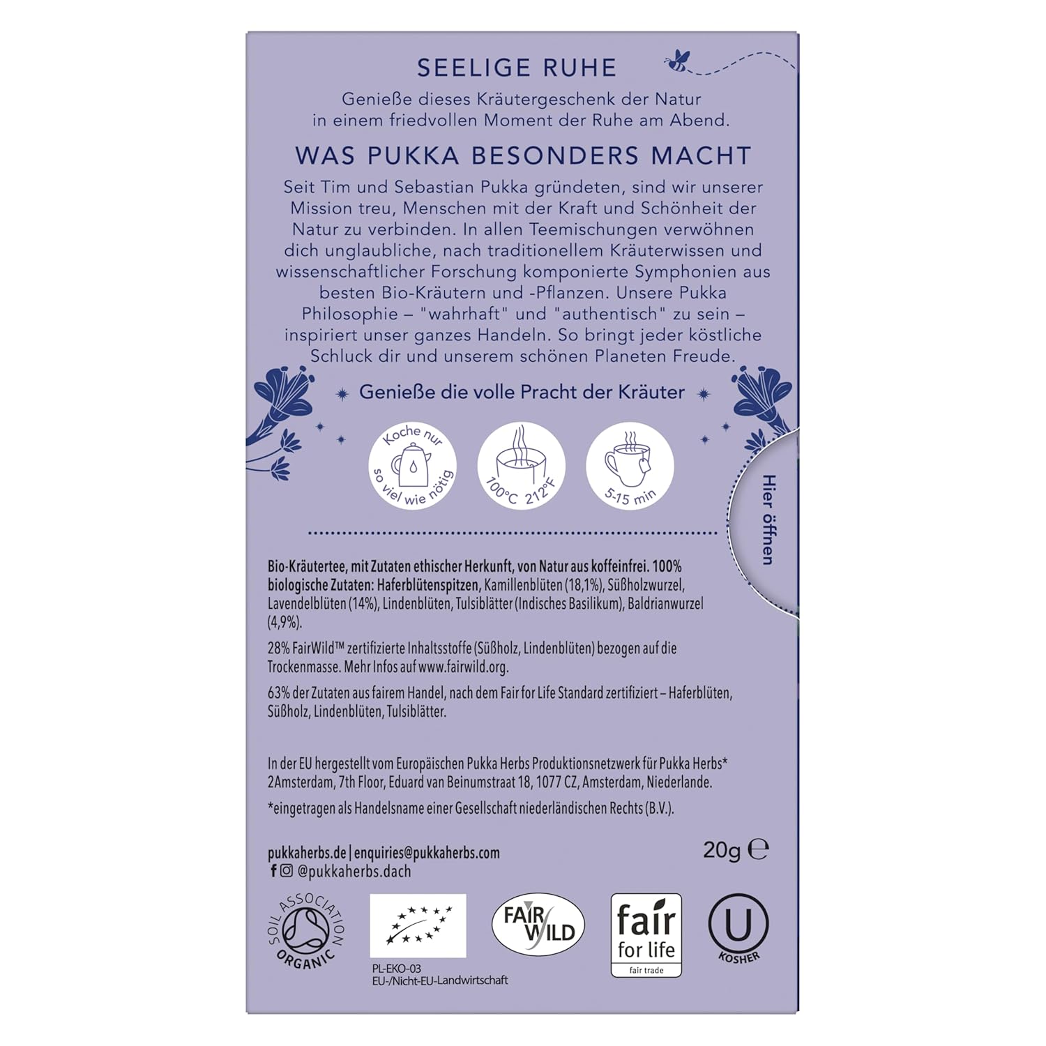 Pukka Herbal Teas Night Time Organic Oat Flower Lavender and Lime Flower Tea, 20g 20 Count
