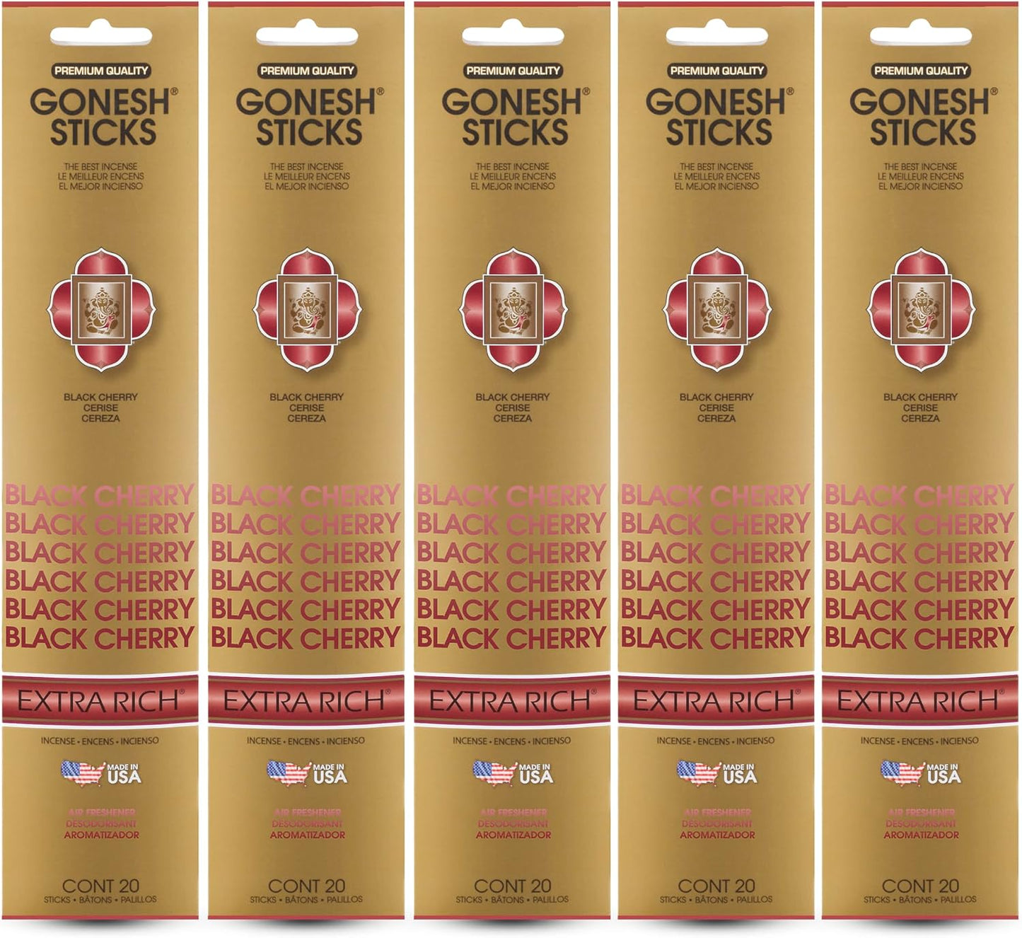 Gonesh - Extra Rich Scented Incense Sticks - Non-Toxic 10” Slow Burn Aromatic Sticks - Black Cherry - 100 Total - 5 Packs of 20