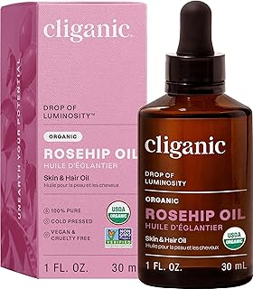 Cliganic Organic Rosehip Seed Oil for Face, 100% Pure | Natural Cold Pressed Unrefined Non-GMO | Carrier Oil for Skin, Hair & Nails