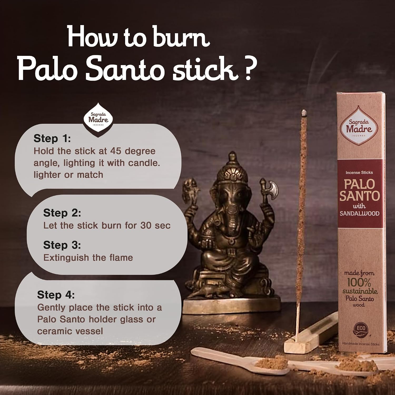 Sagrada Madre 8pcs Wildly Harvested Thick Palo Santo Incense Sticks (Sandalwood), 9” Long - Eco Friendly, Non-Toxic, Aromatic Incense Sticks (1hr Burning Time) to Heal & Calm Your Body and Environment