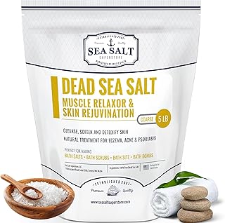 Sea Salt Superstore Natural Dead Sea Salt for Soaking - Coarse Grain Mineral Bath Salts from Israel Supporting Muscle Relaxation & Skin Rejuvenation - Home Spa Essentials - (5lb Bag)
