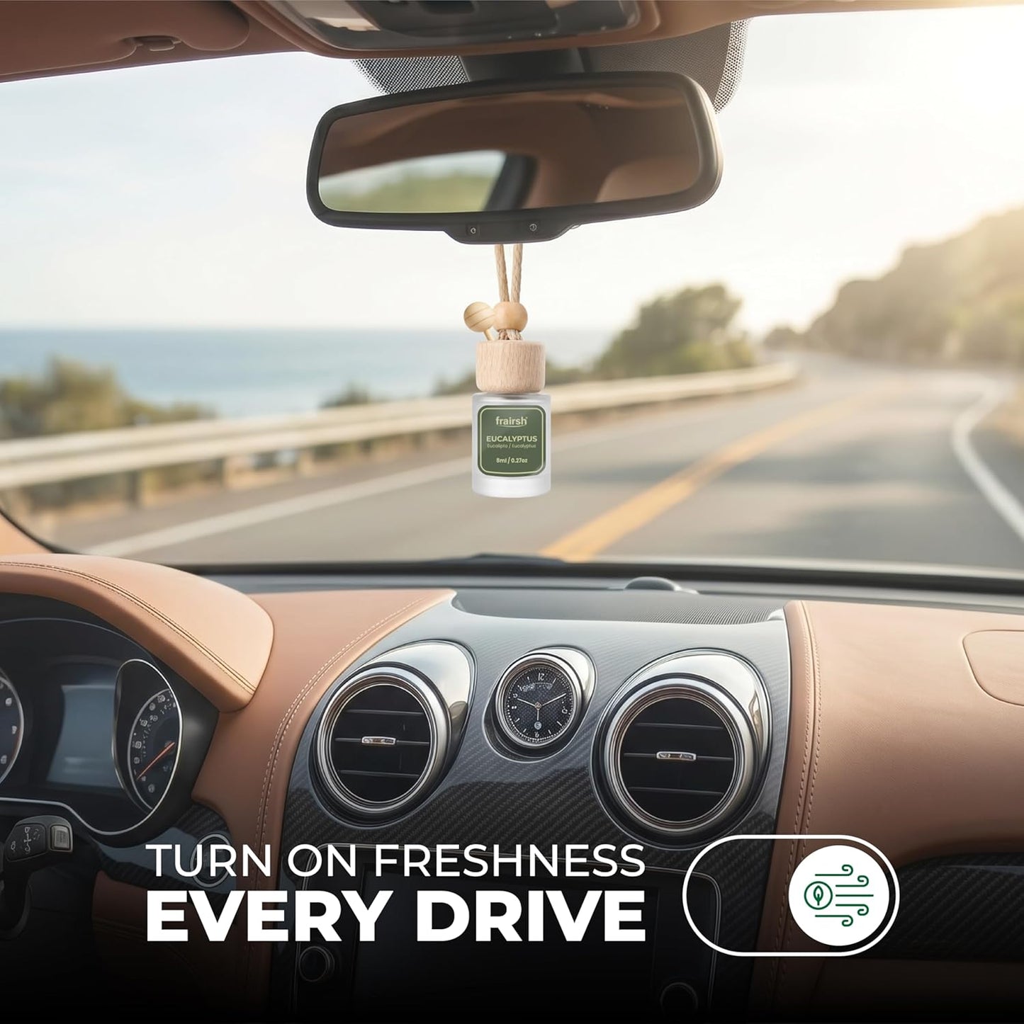 Hanging Car Air Freshener 3 Count, 8 ml Each, Eucalyptus Scent, Natural Odor Eliminator Essential Oil Diffuser, Gentle Soft Elegant Non-Overpowering Fragrance