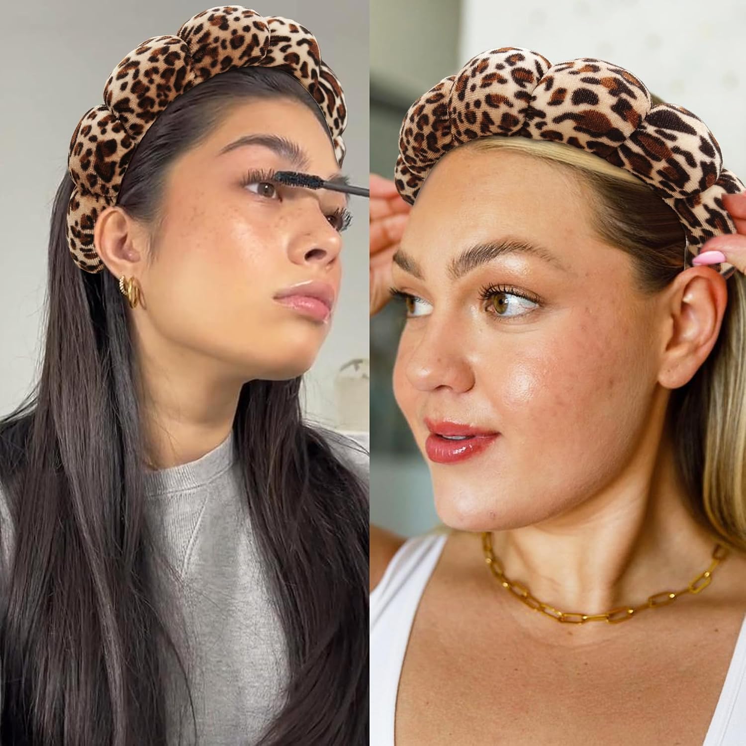 Ayesha Spa Headband and Wristband Set for Skincare Washing Face,6pcs Cheetah print Makeup Headband Wrist Cuffs for Preppy Skincare Teen Girl Women