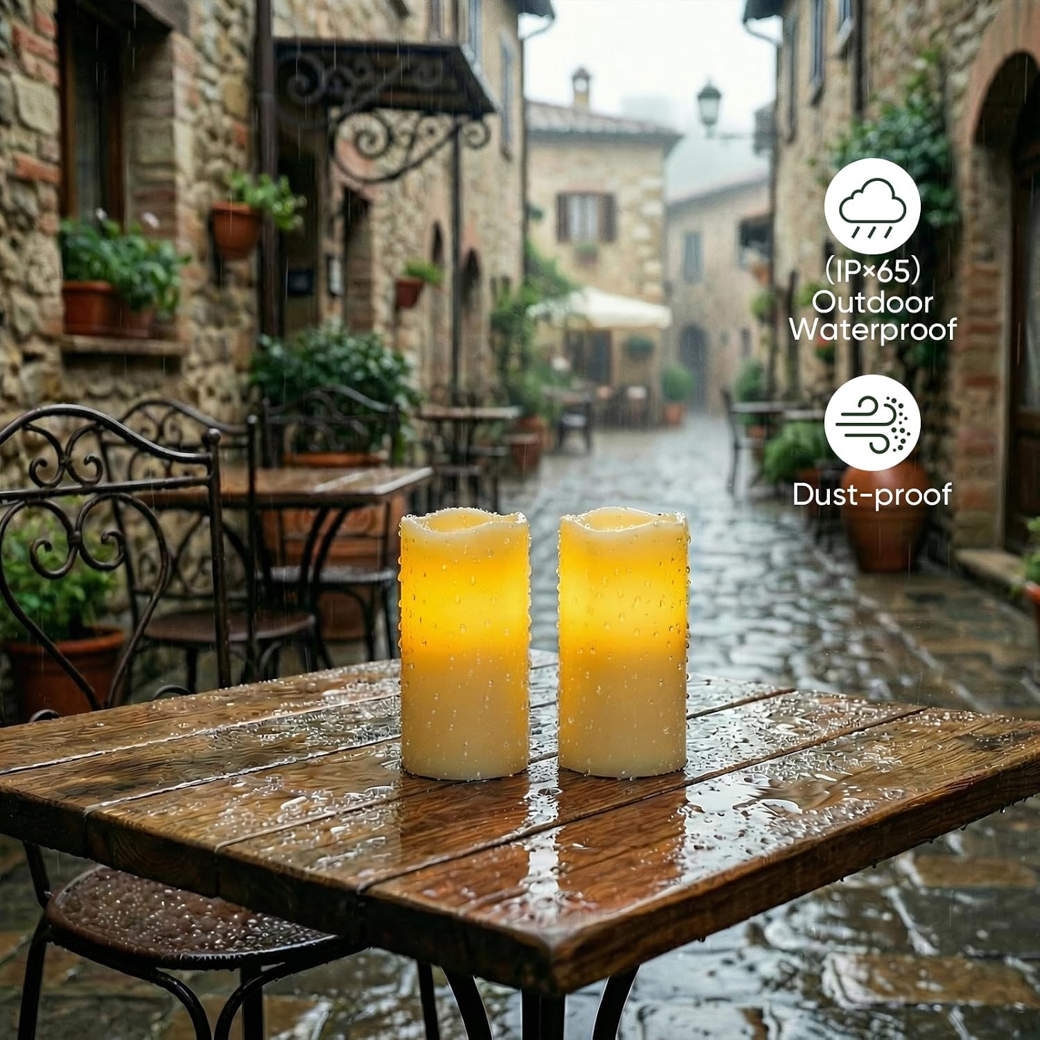 Amagic 3" x 6" Outdoor Waterproof Flameless Candles, Battery Operated Candles with Remote and Timer, Flickering Electric LED Pillar Candle for Outdoor Patio, Garden, Indoor Room Decor, Ivory, Set of 6
