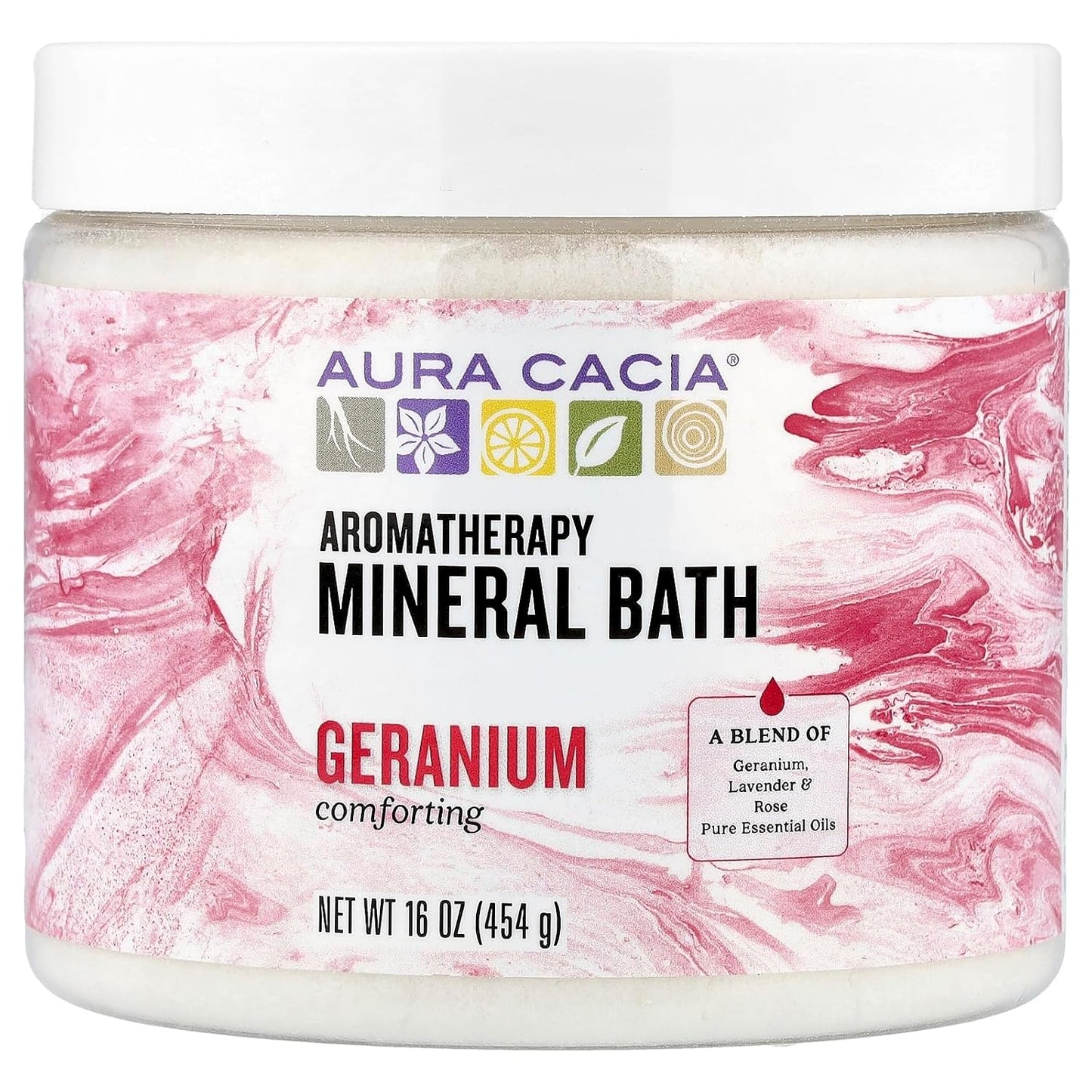 Aura Cacia Aromatherapy Mineral Bath, Comforting Geranium, 16 ounce jar
