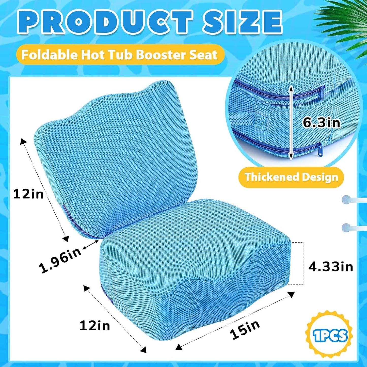 Yerliker 1 Pcs Foldable Hot Tub Booster Seat for Adults, Adjustable 2 Heights up to 6.3", Weighted Booster Seat 3D Air Mesh Hot Tub Accessories Quick Dry Micro Dot Non Slip for Spa Bathtub Pool