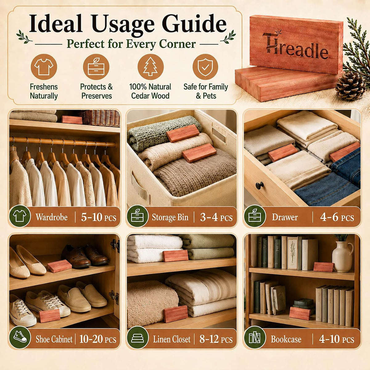 50 PCS Cedar Blocks for Clothes Storage,100% Natural Aromatic Cedar Blocks for Closet Storage,Wardrobe,Drawers,Shelves