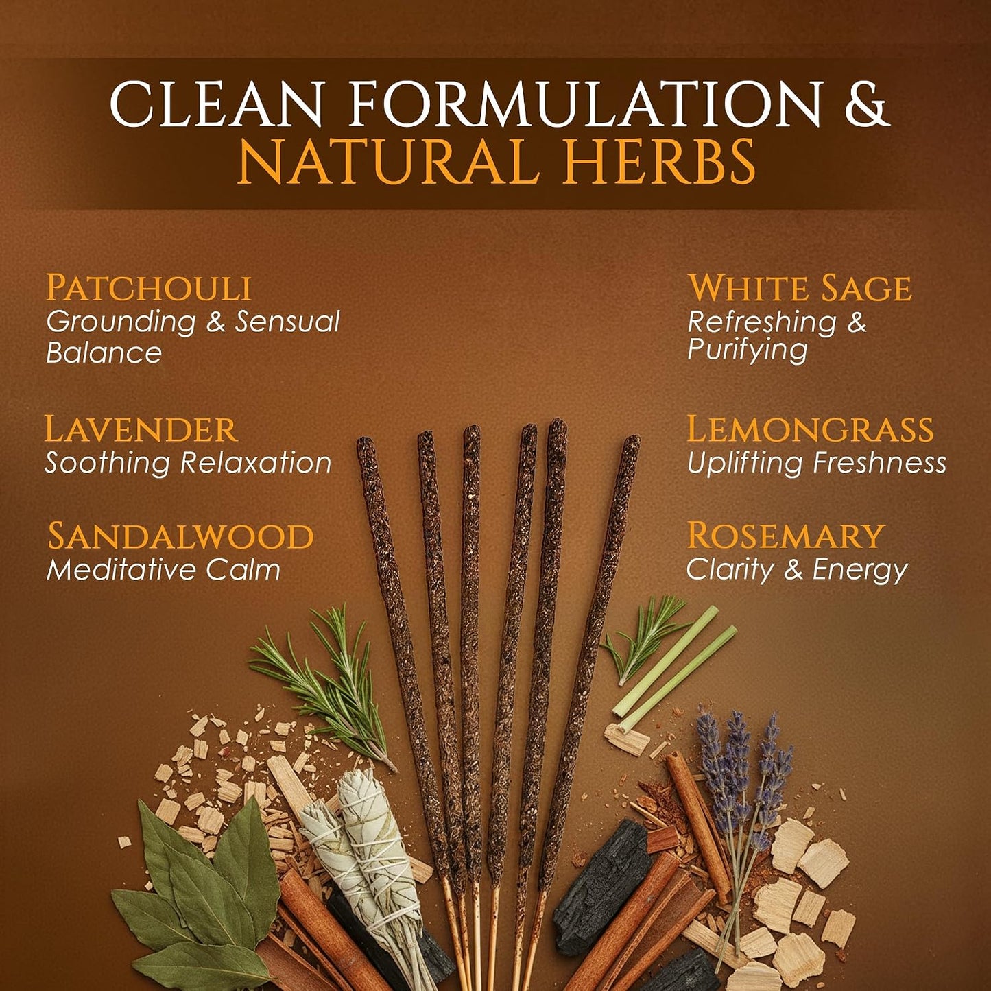 Himalayan Masala Smudge Incense | Patchouli, White Sage, Rosemary, Lemongrass, Sandalwood, Lavender | 60 Sticks + 6 Dhoop | Handcrafted for Meditation, Puja & Cleansing