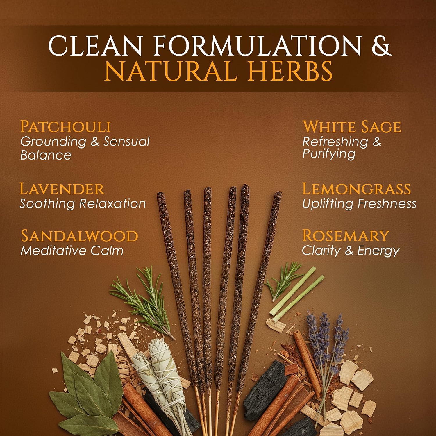 Himalayan Masala Smudge Incense | Patchouli, White Sage, Rosemary, Lemongrass, Sandalwood, Lavender | 60 Sticks + 6 Dhoop | Handcrafted for Meditation, Puja & Cleansing