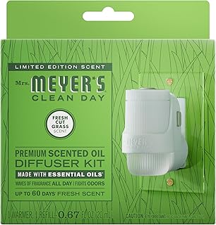 MRS. MEYER'S CLEAN DAY Premium Scented Oil Diffuser Kit, Fresh Cut Grass, 1 warmer and .67 fl oz refill