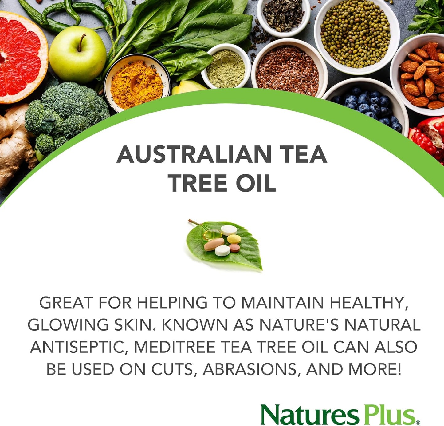 NaturesPlus Meditree Pure Australian Botanicals Tea Tree Oil - 1 fl oz - 100% Pure Essential Oil, Natural Antiseptic - Maintains Glowing Skin - Deep Cleans Pores, Reduces Redness - Natural, Vegan