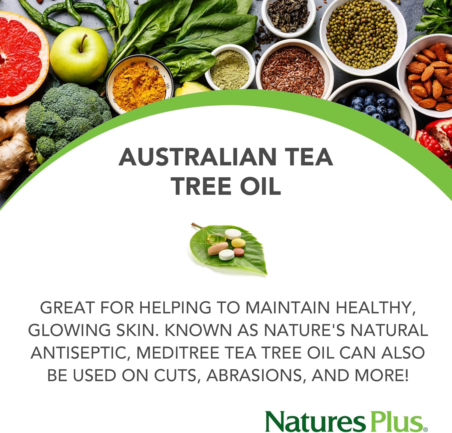 NaturesPlus Meditree Pure Australian Botanicals Tea Tree Oil - 1 fl oz - 100% Pure Essential Oil, Natural Antiseptic - Maintains Glowing Skin - Deep Cleans Pores, Reduces Redness - Natural, Vegan