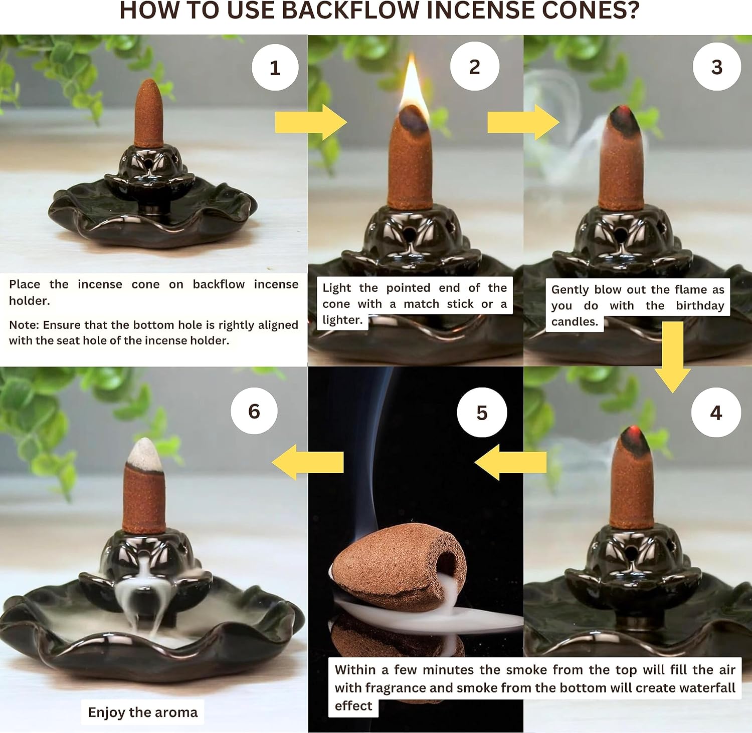 Citronella Backflow Incense Cones - 60 TotalIncense Waterfall Cones - 6 Packs (10 Each)