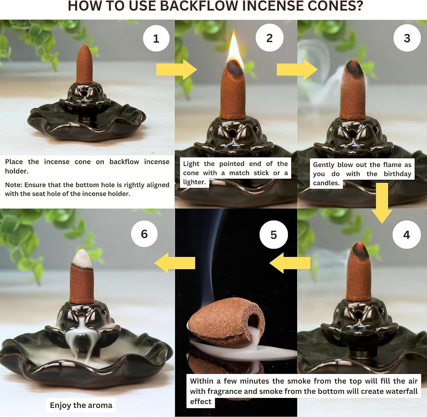 Sandalwood Backflow Incense - 60 Cones, Six Packs of 10, Waterfall Effect