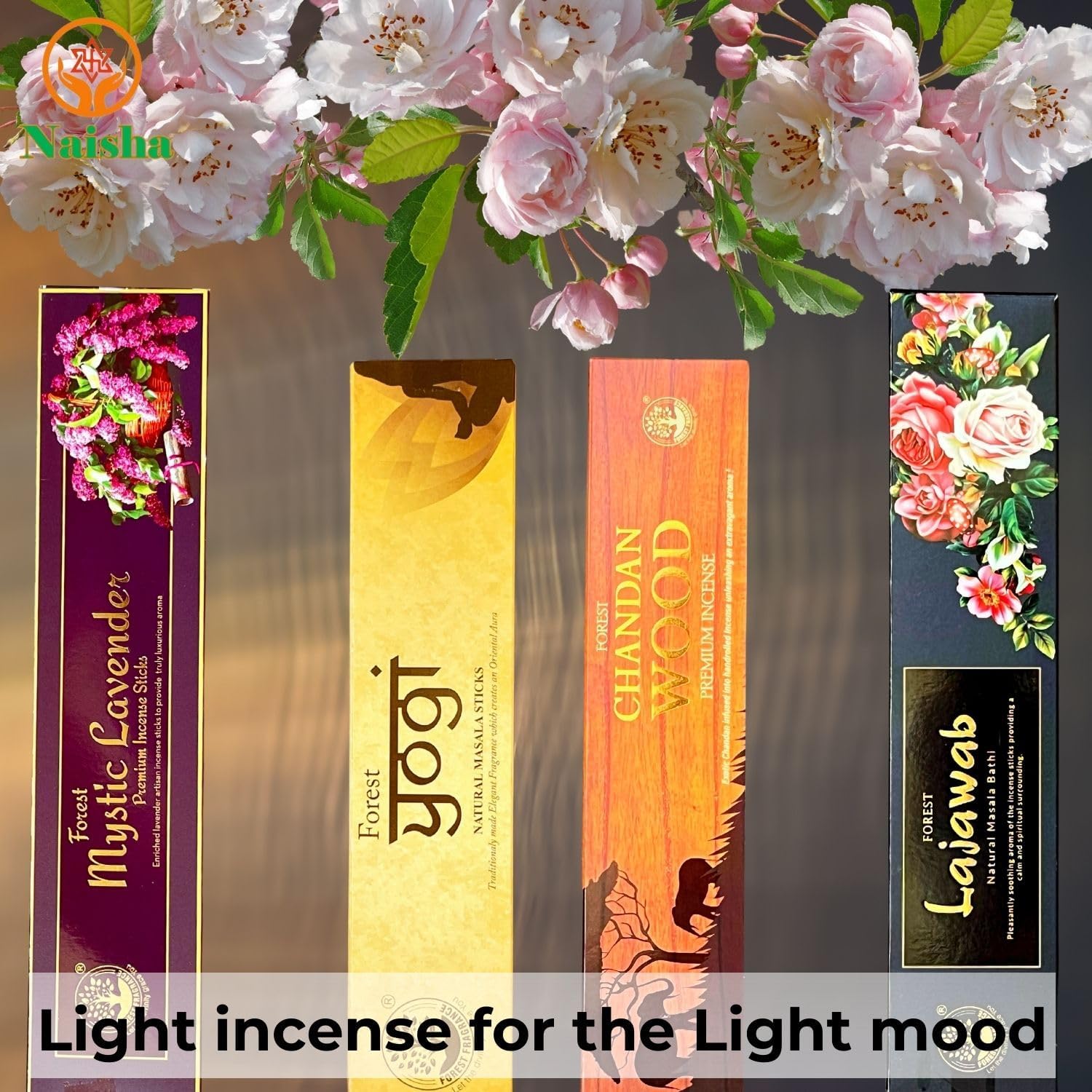 Naisha Incense Sticks Gift Set of 4 (50 Gm Each) Fine Quality Sticks for Positivity Yoga & Meditation, Long Lasting Fragrance, Mystic Lavender, Chandan Wood, Lajawab, Yogi (Good Vibes)