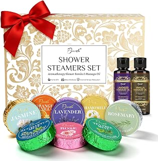 Pjordo Shower Steamers Aromatherapy, Birthday Gifts for Women Wife Her, 16 Pack Shower Bombs with Natural Essential Oil & 2 Pack Massage Oil for Moisturizing, Self Care Relaxation Home Spa