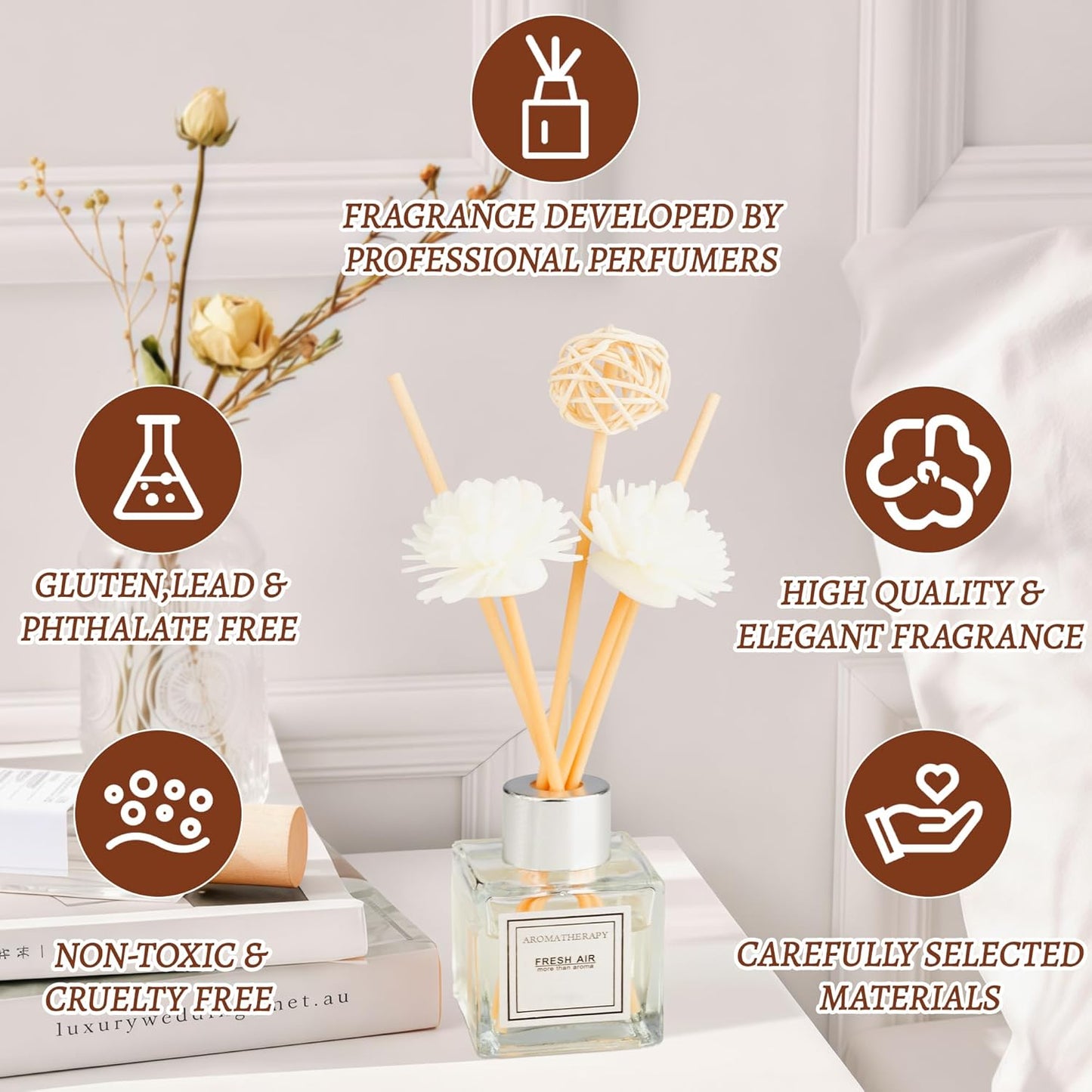 Reed Diffuser Set, 1.7 oz Scent Diffuser with Sticks, Lemon Scent for Bathroom Accessories Shelf Decor, Air Fresheners for Home, Home Fragrance Products, House Office Room Decor Aesthetic & Gift