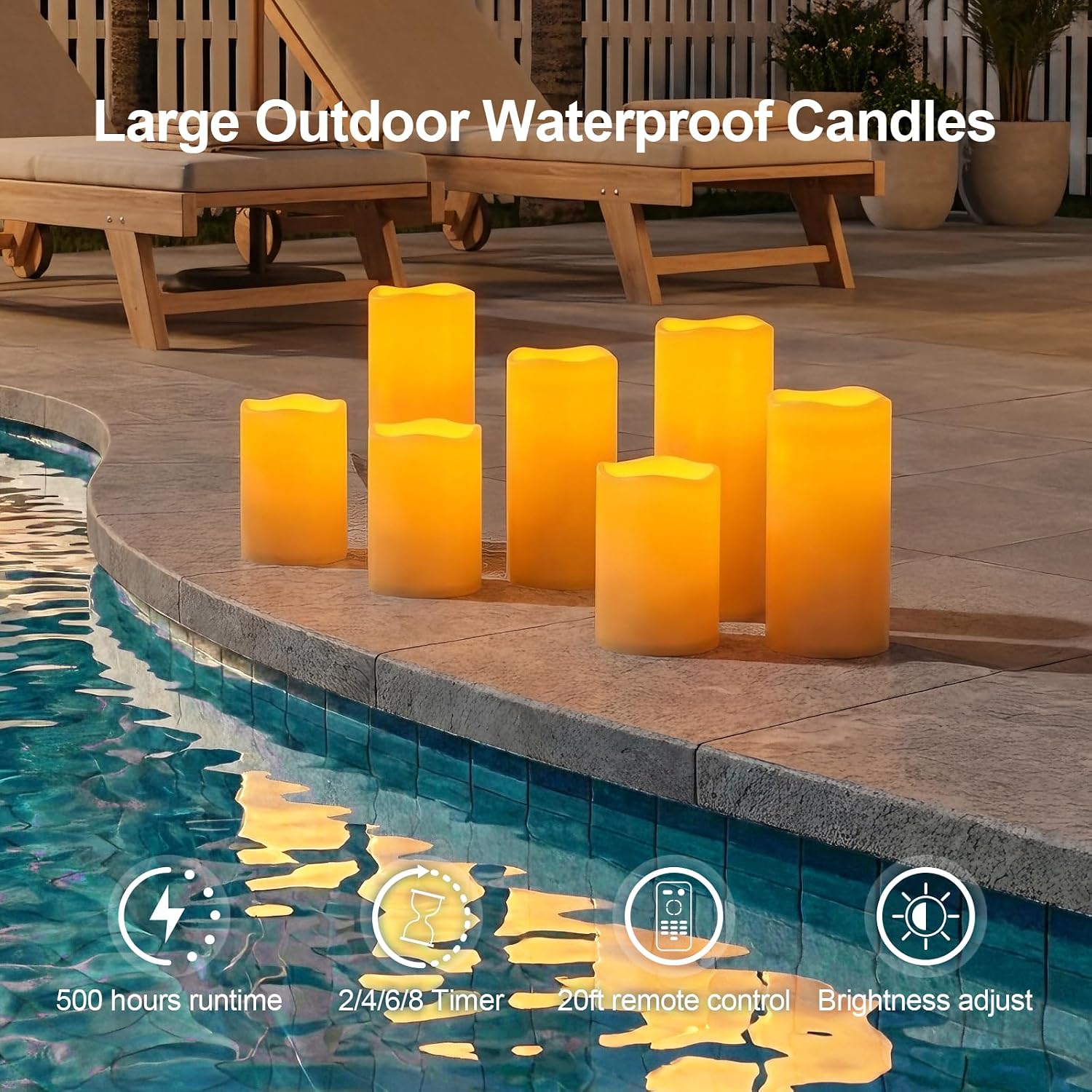 5plots 4"×6" 8" Large Outdoor Waterproof Flameless Candles Ivory White with Timer & Remote, Battery Operated LED Flickering Pillar Candles for Patio Porch Halloween Christmas Lantern, Set of 2