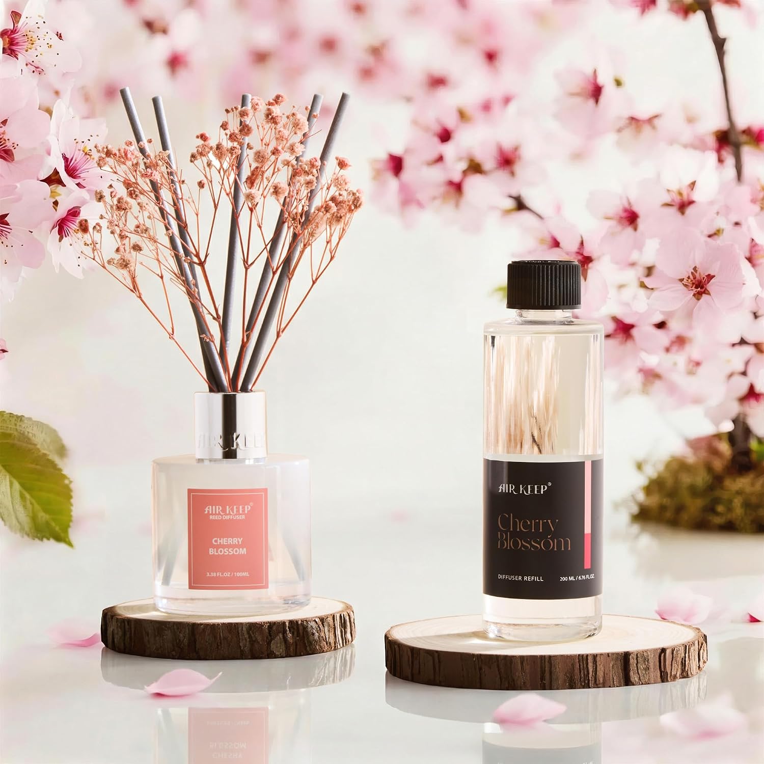 Airkeep Cherry Blossom Reed Diffuser Refill – 6.76 fl oz – Premium Scented Oil for Home Aromatherapy – Long-Lasting Fragrance for Reed Diffusers – Perfect for Bathroom, Bedroom & Home Decor