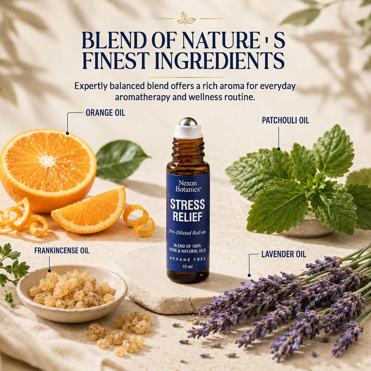 Stress Relief Essential Oil Roll-On 10 ml for Aromatherapy and Relaxation