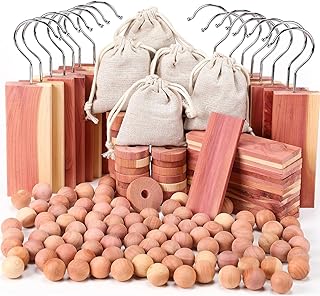 Geetery 150 Pcs Cedar Blocks for Clothes Storage Aromatic Planks with Metal Hooks Cedar Chips and Balls Wooden Scented Accessories for Drawer Closet Freshener