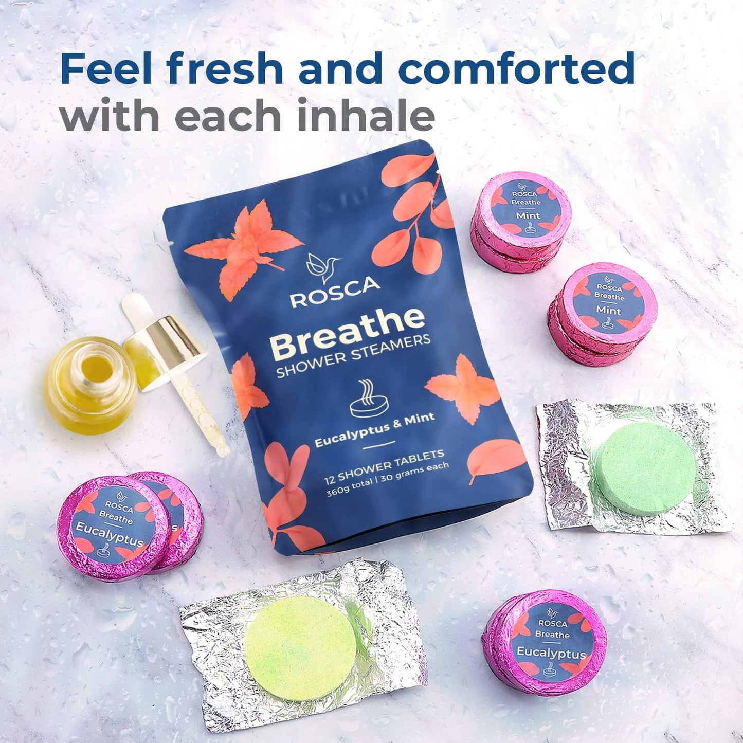 ROSCA Eucalyptus & Mint Shower Steamers - 12 Aromatherapy Shower Steamer with Essential Oils - Stress Relief Fizzies - Mothers Day Gifts, Relaxation Birthday Gifts for Women and Men