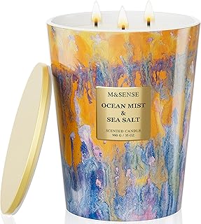 M&SENSE Large 3-Wick Ocean Scented Soy Candle, 35oz | 150 Hours, Non-Toxic, Fresh Summer Spa Home Fragrance, Decorative Relaxing, Home Decor