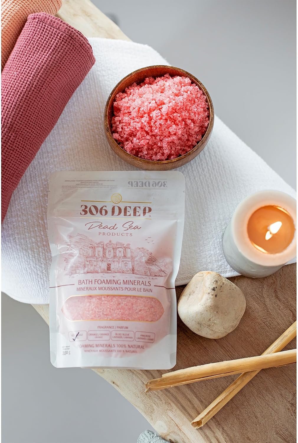 306 Deep Dead Sea Bath Salts Foaming Minerals - Red Dead Sea Coarse Mineral for Soaking with Rose Essential Oils, Alternative to Magnesium Flakes and Epsom Salt, Relaxing Bath Products for Men & Women