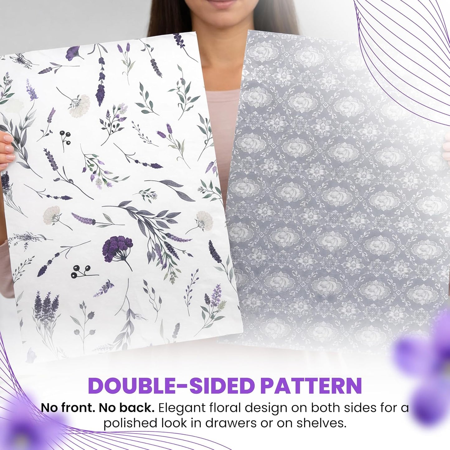 8X Lavender Scented Drawer Liners for Dresser - Scented Drawer Liner is Ideal for Cabinet, Dresser, Shelf, Cupboards - Double-Sided Pattern Non Adhesive Contact Paper for Shelves is Ideal Winter Gift