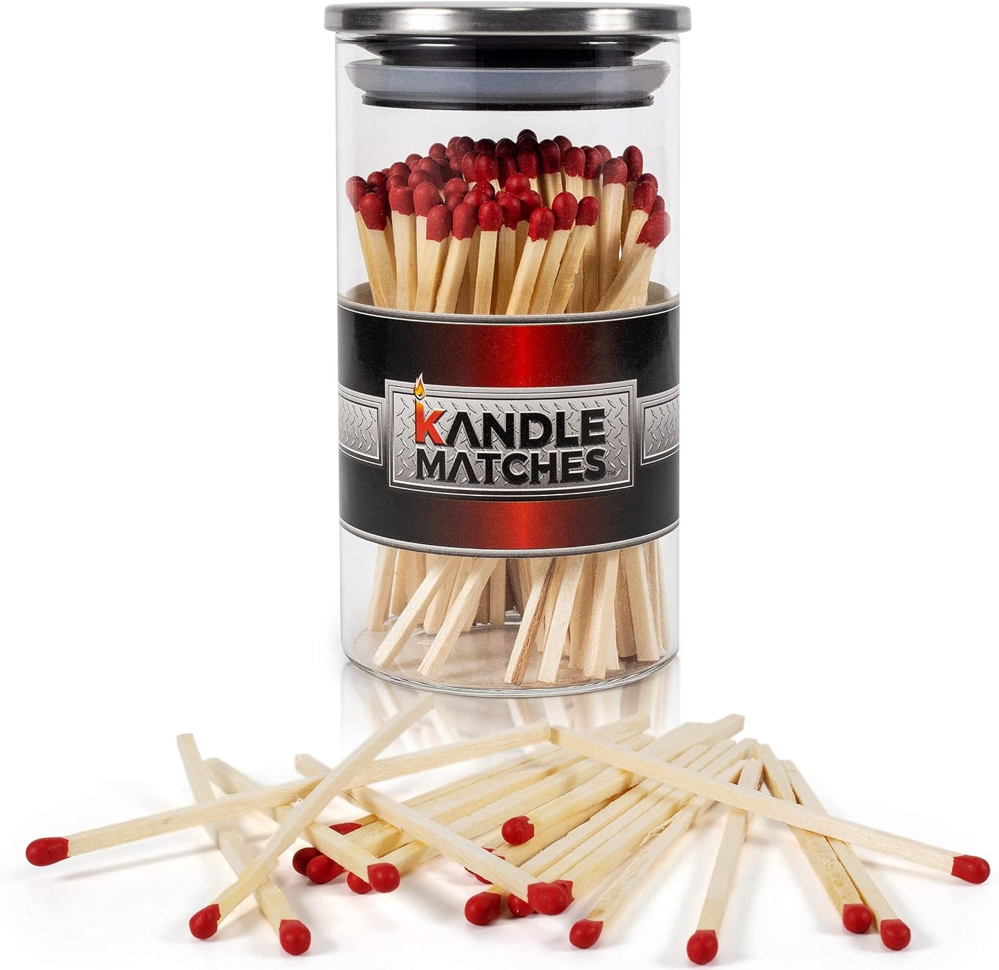 Kandle Matches | Decorative Matches in Glass Jar | Long Wooden for Candles with Striker | Luxury Home Décor Matchsticks | Fireplace & Gift Set Use | 100 Premium Match