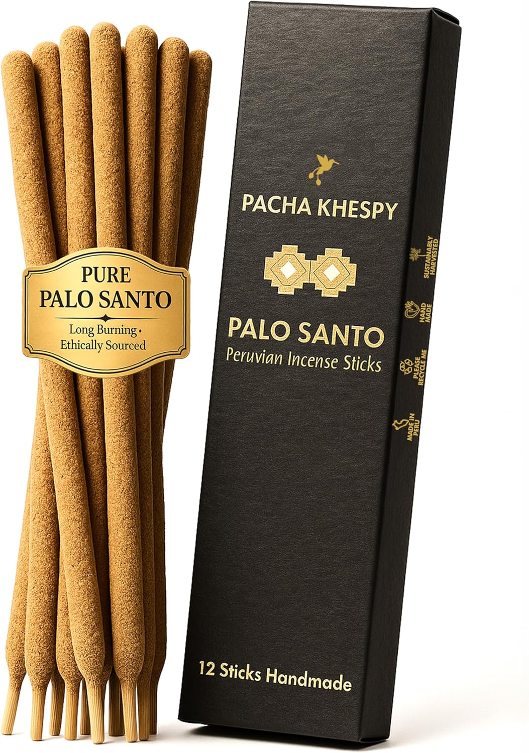 Palo Santo Incense Sticks from Peru 12 Pack Long Lasting Burn Handmade Natural Authentic Holy Wood for Aromatherapy Meditation Energy Cleansing Stress Relief Yoga & Home Fragrance