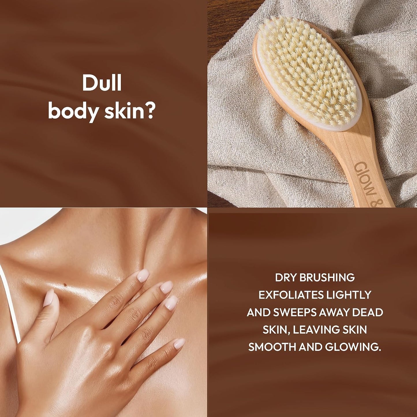 Dry Body Brush for Shower & Bath – Bamboo Exfoliating Brush for Dry or Wet Use – Full Body Skin Care for Legs, Back, Arms, Cellulite & Lymphatic Drainage