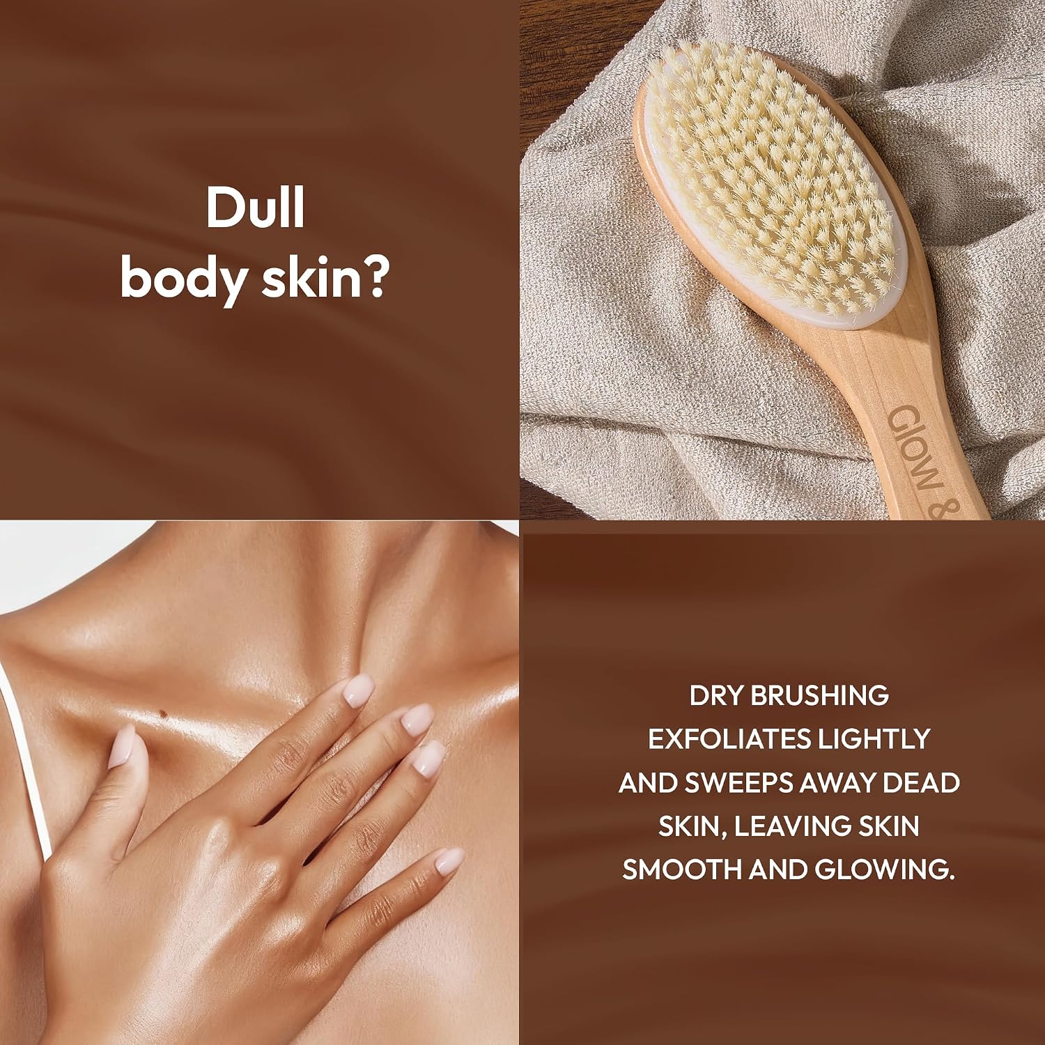 Dry Body Brush for Shower & Bath – Bamboo Exfoliating Brush for Dry or Wet Use – Full Body Skin Care for Legs, Back, Arms, Cellulite & Lymphatic Drainage