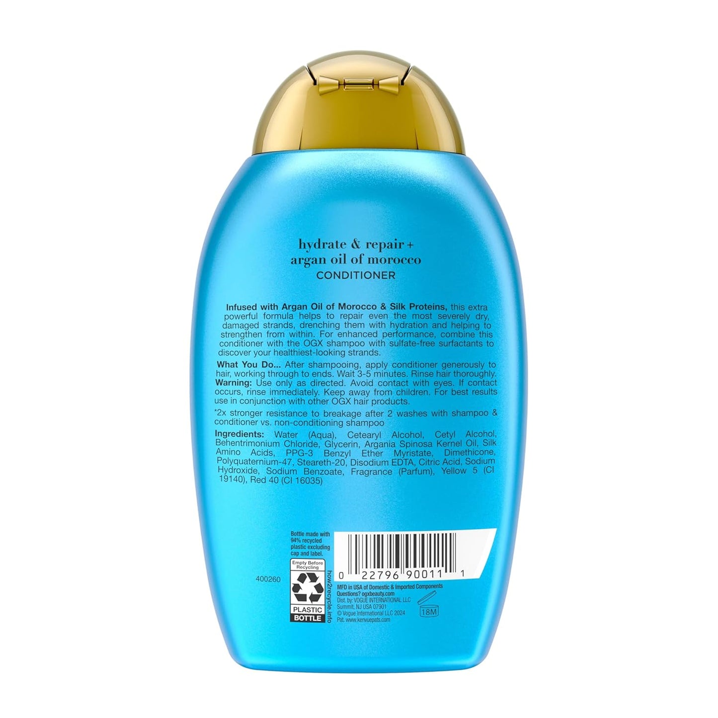 OGX Extra Strength Hydrate & Repair + Argan Oil of Morocco Conditioner for Dry, Damaged Hair, Cold-Pressed Argan Oil to Moisturize Hair, Paraben-Free, Sulfate-Free Surfactants, 13 Fl Oz