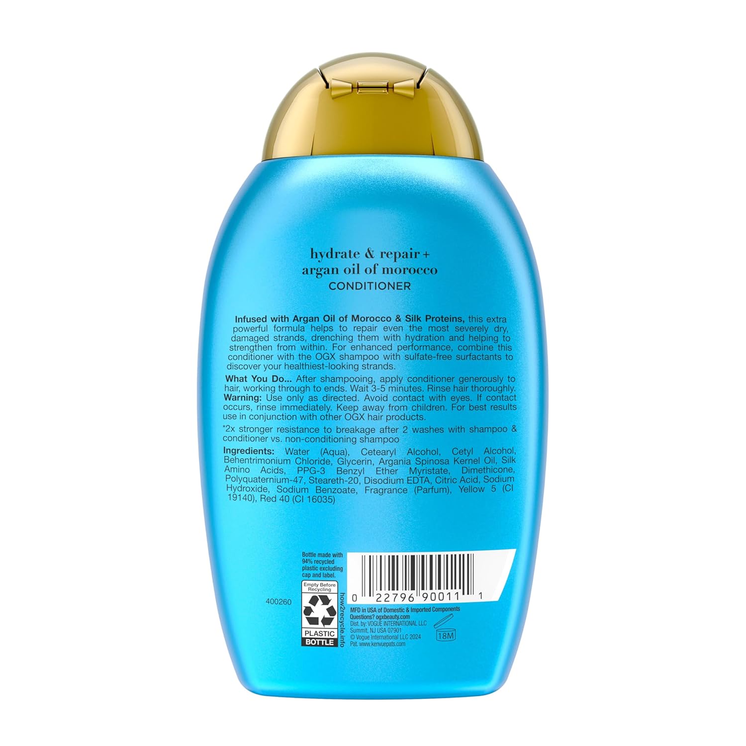 OGX Extra Strength Hydrate & Repair + Argan Oil of Morocco Conditioner for Dry, Damaged Hair, Cold-Pressed Argan Oil to Moisturize Hair, Paraben-Free, Sulfate-Free Surfactants, 13 Fl Oz