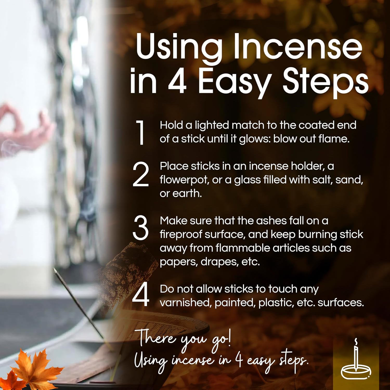 Gonesh Scents of Fall - Incense Sticks Variety Pack - Non-Toxic 10” Slow Burn Aromatic Sticks - Bark & Amber, By the Fireside, Autumn Lodge, Tooled Leather - 30 Sticks Each
