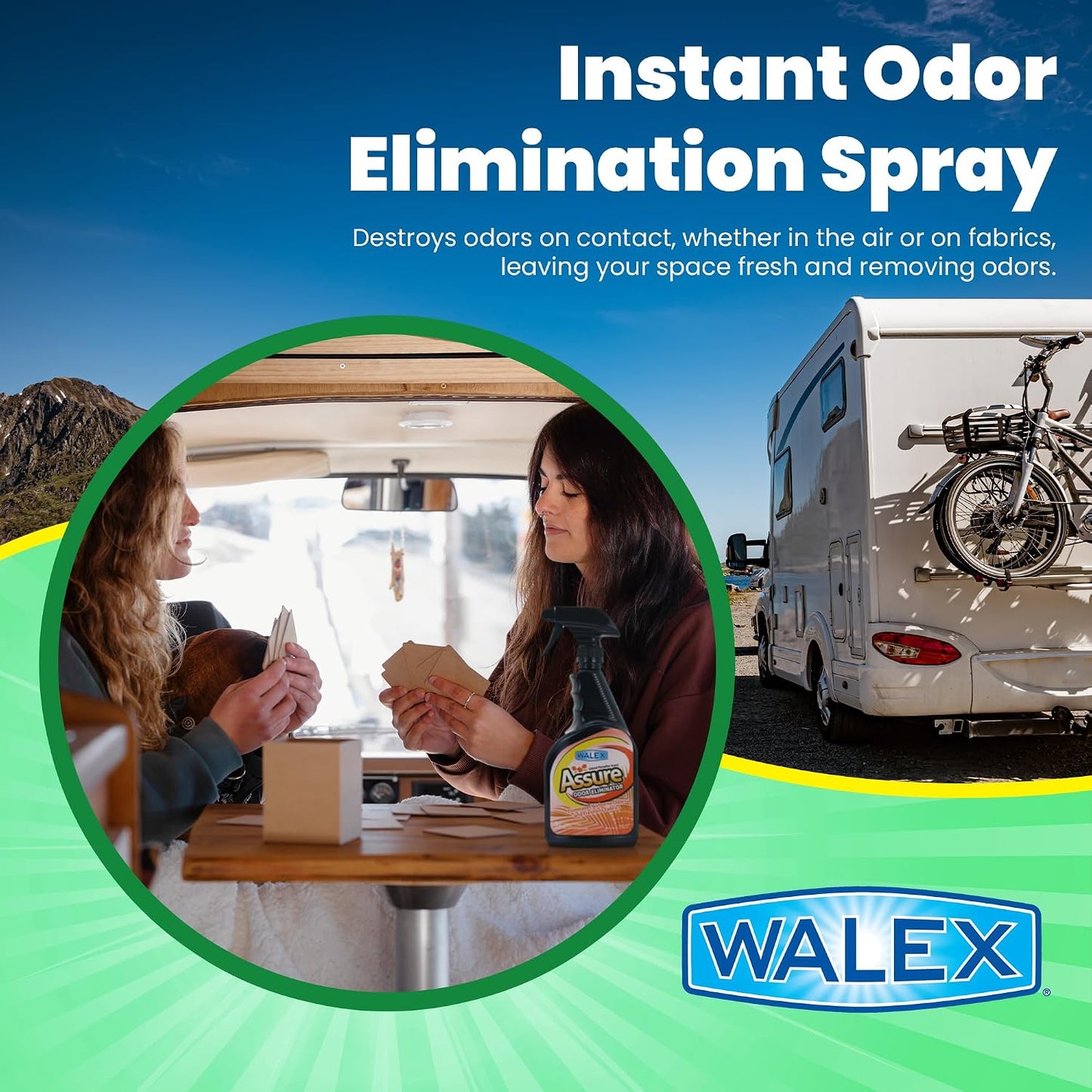 Walex Assure RV Odor Eliminator Air Freshener Spray - Neutralizes Airborne Odors & Freshens Fabrics, Instant Odor Elimination with Natural Essential Oils, Pet Safe, Long Lasting; Clean Linen, 32 oz